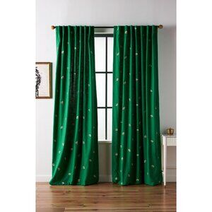 Anthropologie Embroidered Abeille Curtain Panel 50" x 108" In Green